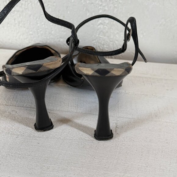 Burberry Slingback Heels Novacheck Black Leather Pointed Toe Size 39.5/US 9.5 - Picture 10 of 12